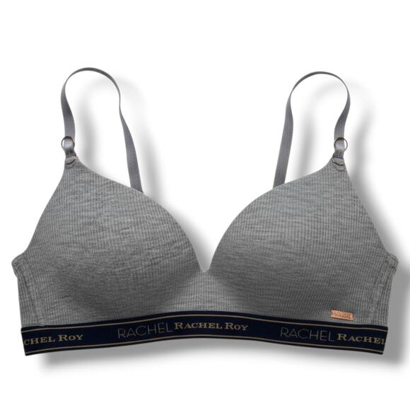 Rachel Roy Women’s Seamless Gray Logo Bra 34B Stretch Comfort Wireless - Picture 1 of 6